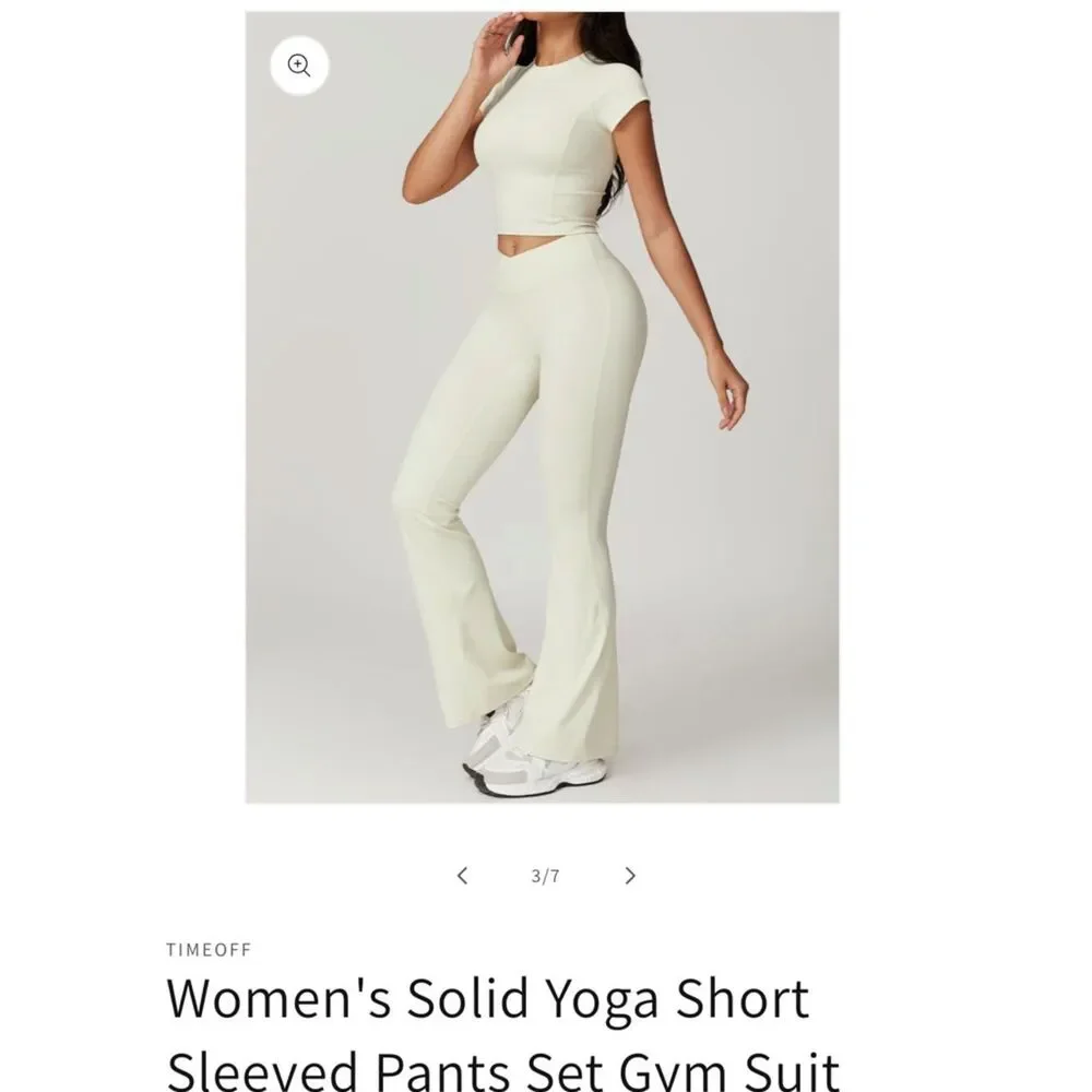 Cream High-Waist Flare Yoga Pants